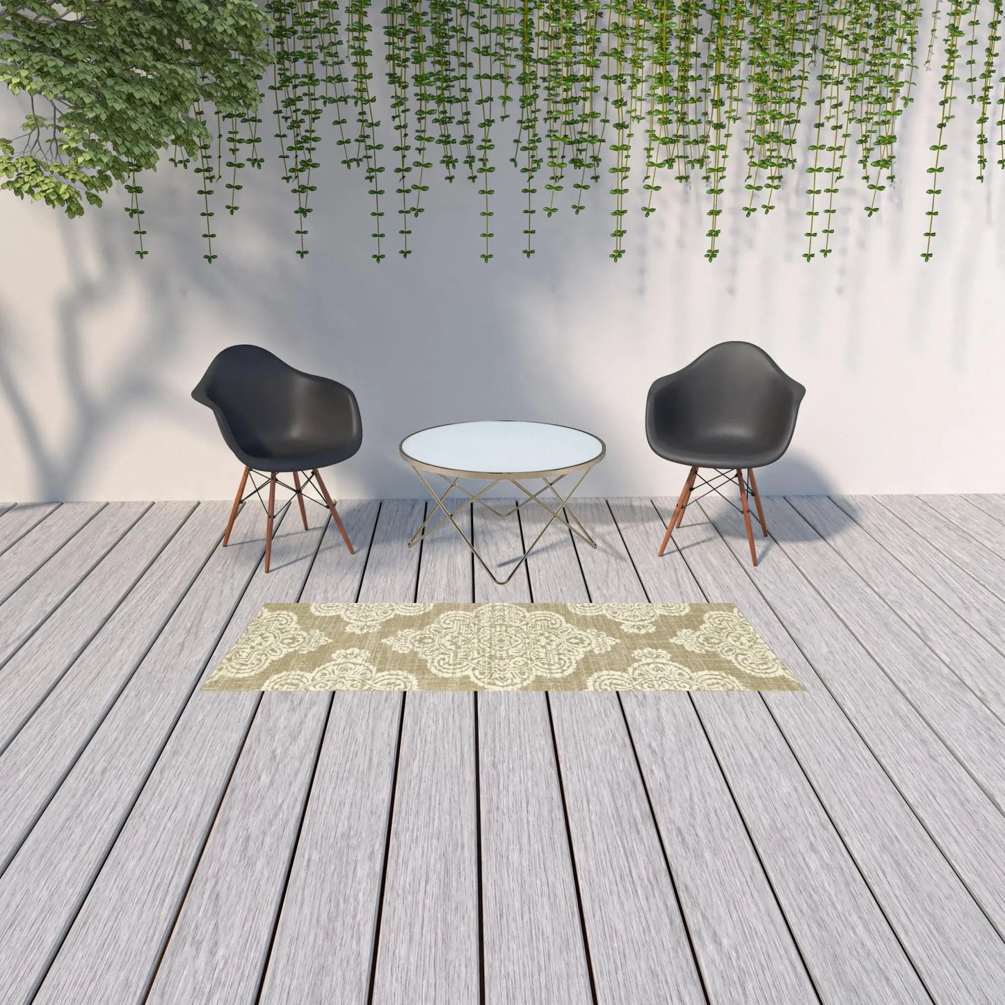 2' X 8' Tan Oriental Stain Resistant Indoor Outdoor Area Rug - Homeroots - Flyclothing LLC