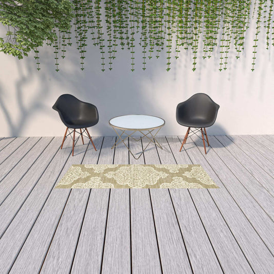 2' X 8' Tan Oriental Stain Resistant Indoor Outdoor Area Rug - Homeroots - Flyclothing LLC