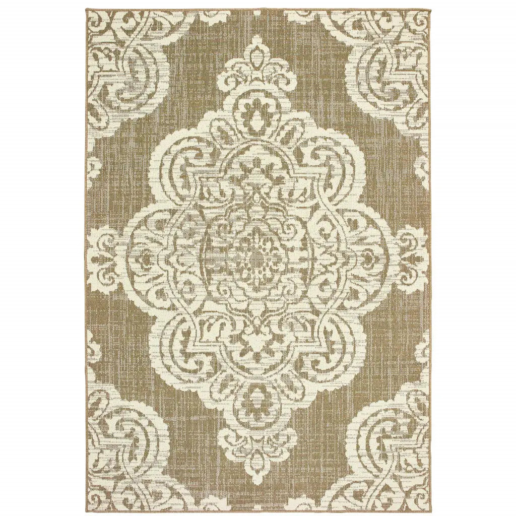 2' X 4' Tan Oriental Stain Resistant Indoor Outdoor Area Rug - Homeroots - Flyclothing LLC