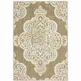 2' X 4' Tan Oriental Stain Resistant Indoor Outdoor Area Rug - Homeroots