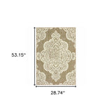 2' X 4' Tan Oriental Stain Resistant Indoor Outdoor Area Rug - Homeroots - Flyclothing LLC