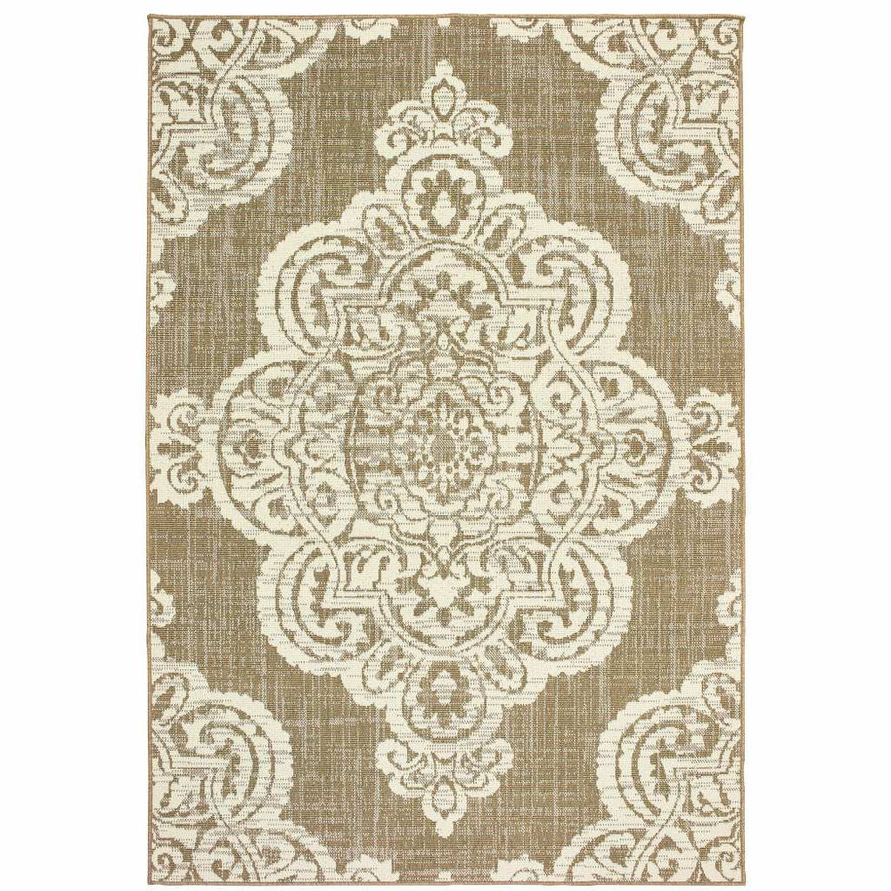 5' X 8' Tan Oriental Stain Resistant Indoor Outdoor Area Rug - Homeroots - Flyclothing LLC