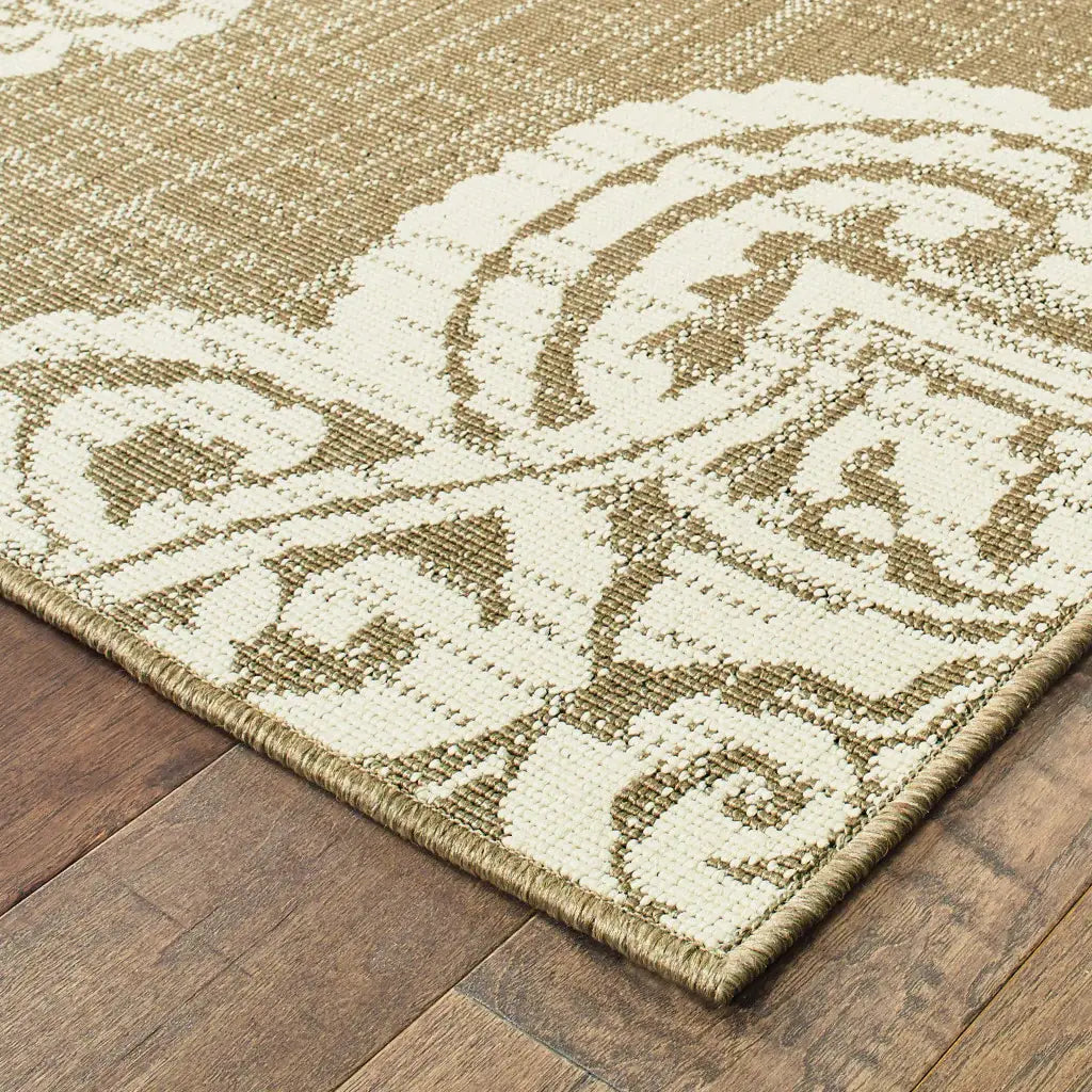 5' X 8' Tan Oriental Stain Resistant Indoor Outdoor Area Rug - Homeroots - Flyclothing LLC