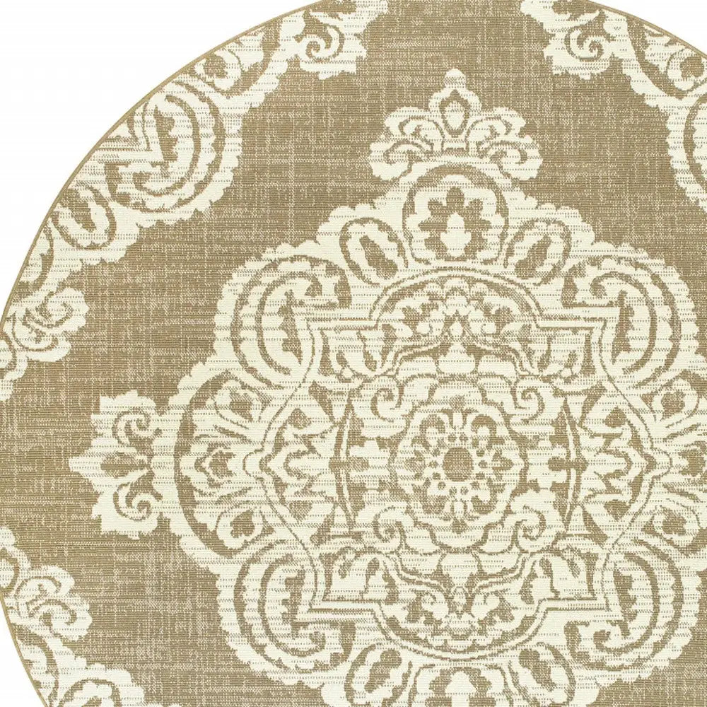 8' X 8' Tan Round Oriental Stain Resistant Indoor Outdoor Area Rug - Homeroots - Flyclothing LLC