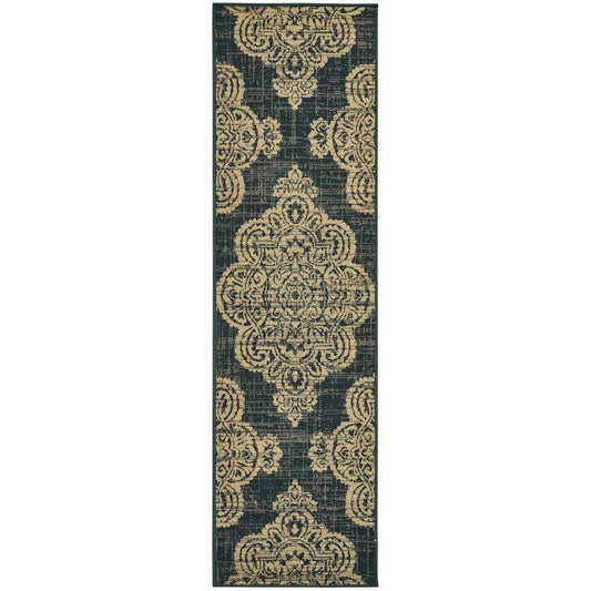 2' X 8' Black and Tan Oriental Stain Resistant Indoor Outdoor Area Rug - Homeroots - Flyclothing LLC