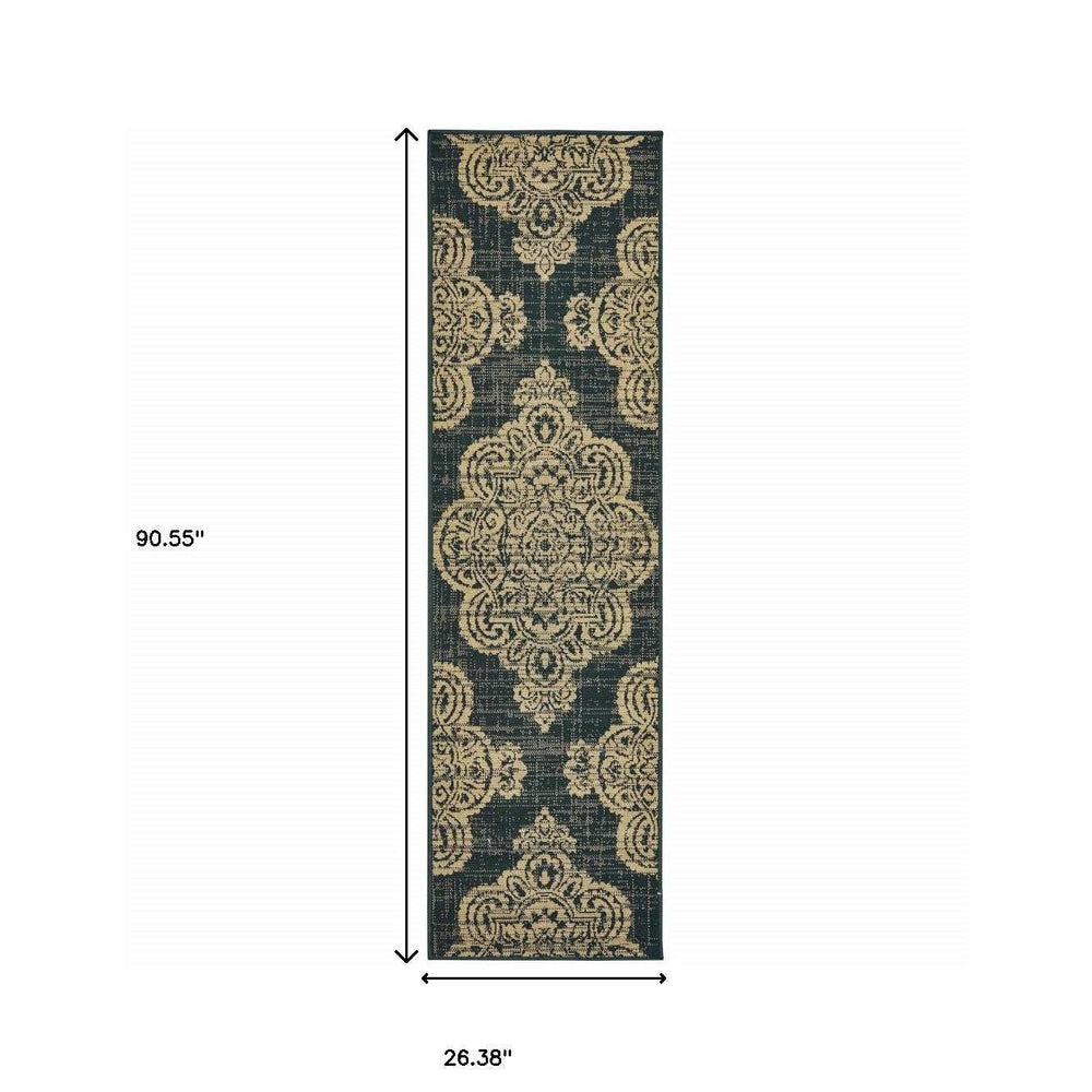 2' X 8' Black and Tan Oriental Stain Resistant Indoor Outdoor Area Rug - Homeroots - Flyclothing LLC