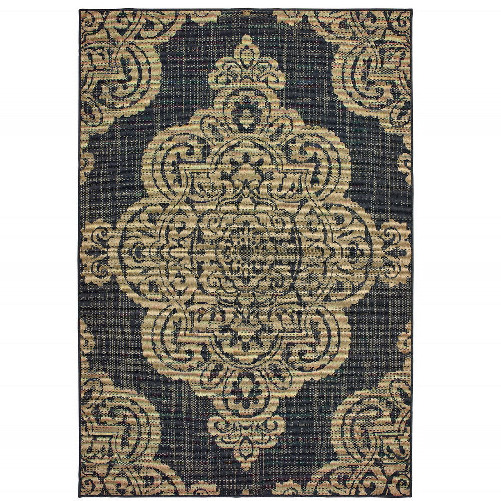 2' X 4' Black and Tan Oriental Stain Resistant Indoor Outdoor Area Rug - Homeroots