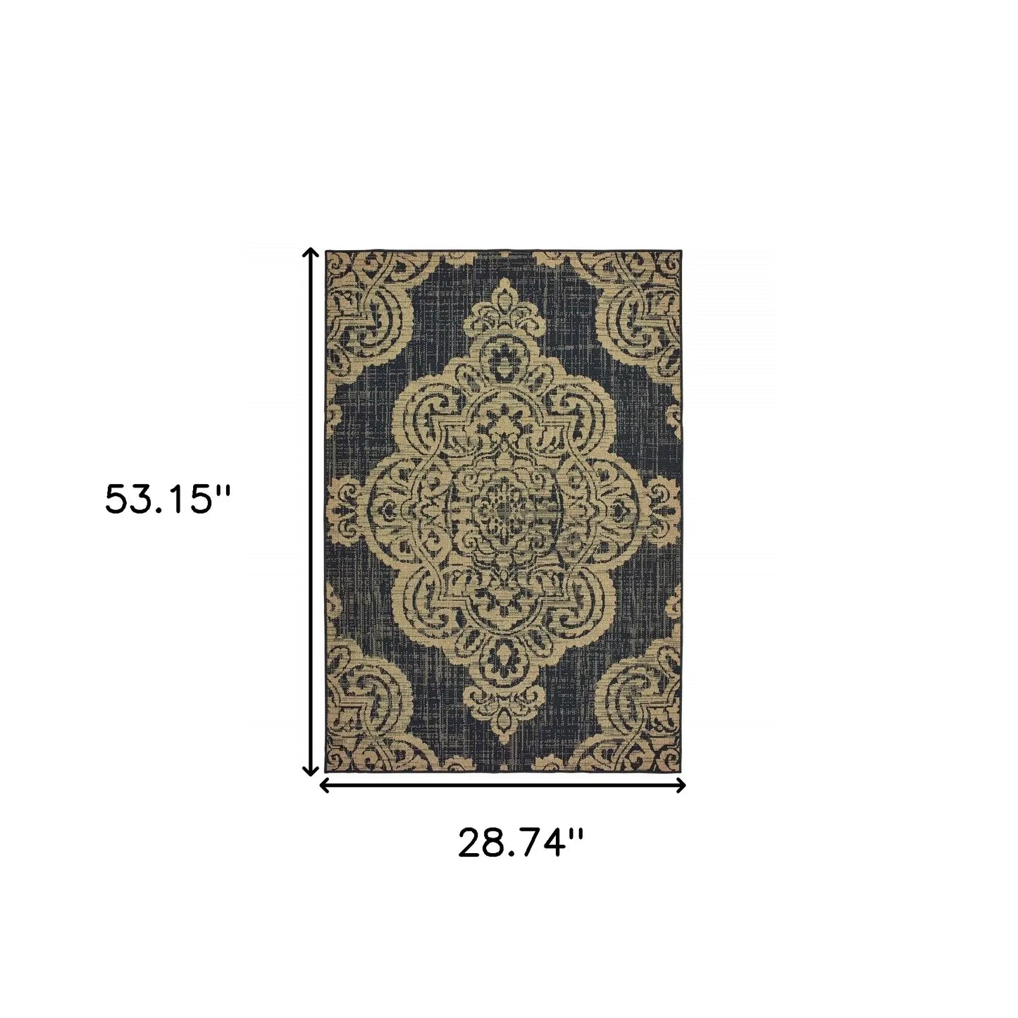 2' X 4' Black and Tan Oriental Stain Resistant Indoor Outdoor Area Rug - Homeroots - Flyclothing LLC