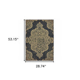 2' X 4' Black and Tan Oriental Stain Resistant Indoor Outdoor Area Rug - Homeroots - Flyclothing LLC
