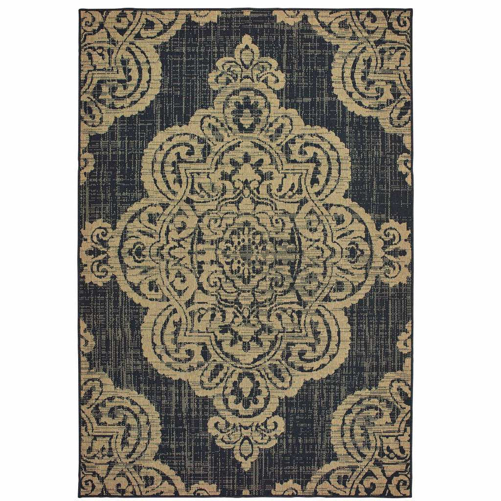 5' X 8' Black and Tan Oriental Stain Resistant Indoor Outdoor Area Rug - Homeroots - Flyclothing LLC