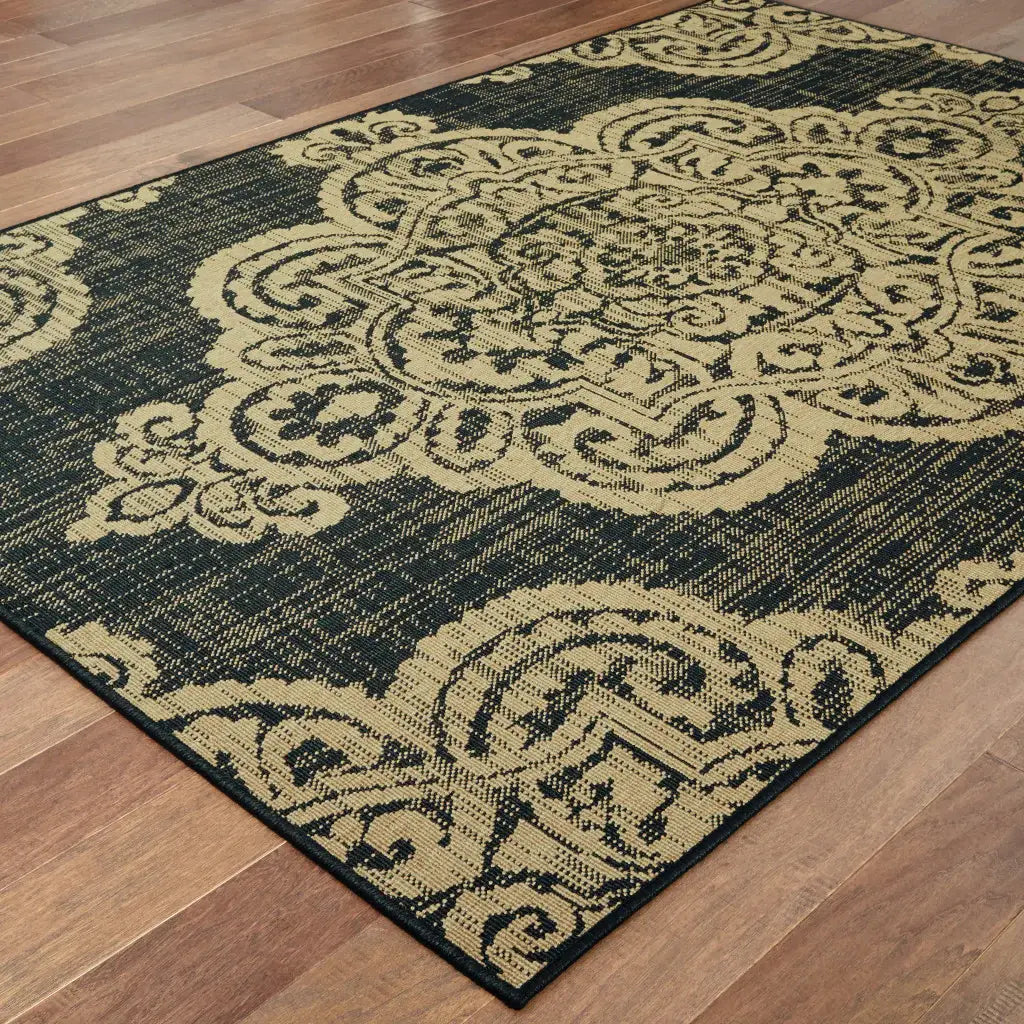 5' X 8' Black and Tan Oriental Stain Resistant Indoor Outdoor Area Rug - Homeroots - Flyclothing LLC