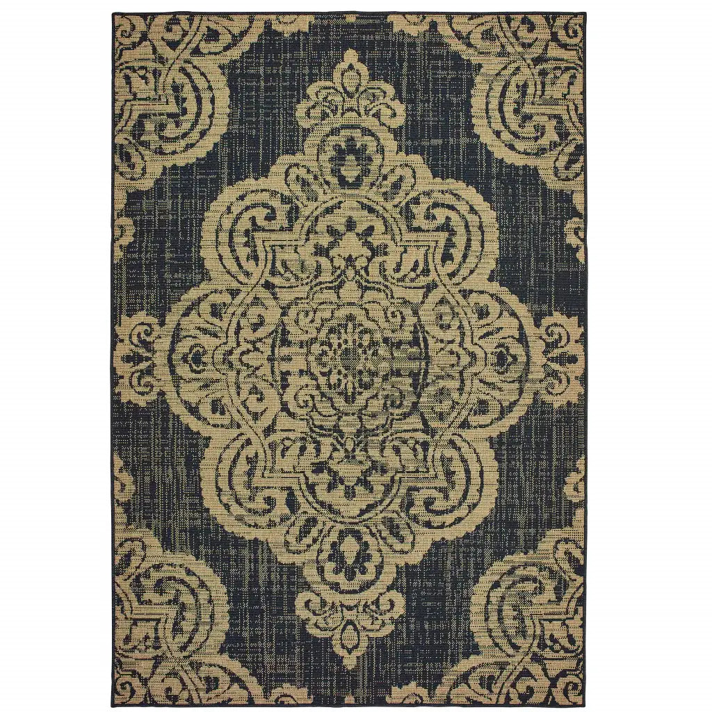 9' X 13' Black and Tan Oriental Stain Resistant Indoor Outdoor Area Rug - Homeroots - Flyclothing LLC