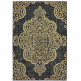 9' X 13' Black and Tan Oriental Stain Resistant Indoor Outdoor Area Rug - Homeroots - Flyclothing LLC