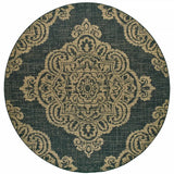 8' X 8' Black and Tan Round Oriental Stain Resistant Indoor Outdoor Area Rug - Homeroots - Flyclothing LLC