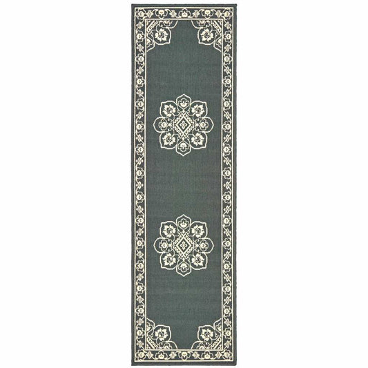 2' X 8' Gray and Ivory Oriental Stain Resistant Indoor Outdoor Area Rug - Homeroots - Flyclothing LLC