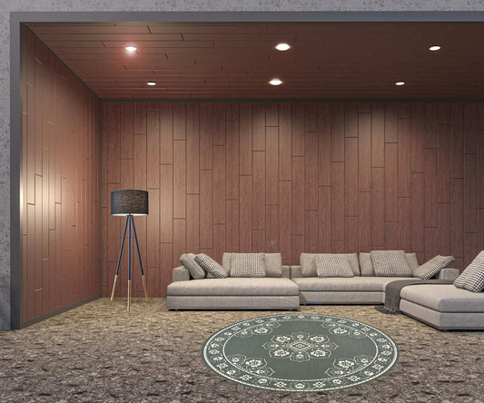 8' X 8' Gray and Ivory Round Oriental Stain Resistant Indoor Outdoor Area Rug - Homeroots - Flyclothing LLC