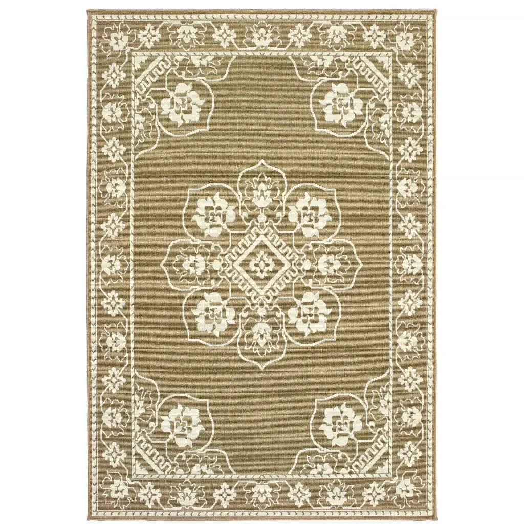 2' X 4' Tan Oriental Stain Resistant Indoor Outdoor Area Rug - Homeroots - Flyclothing LLC