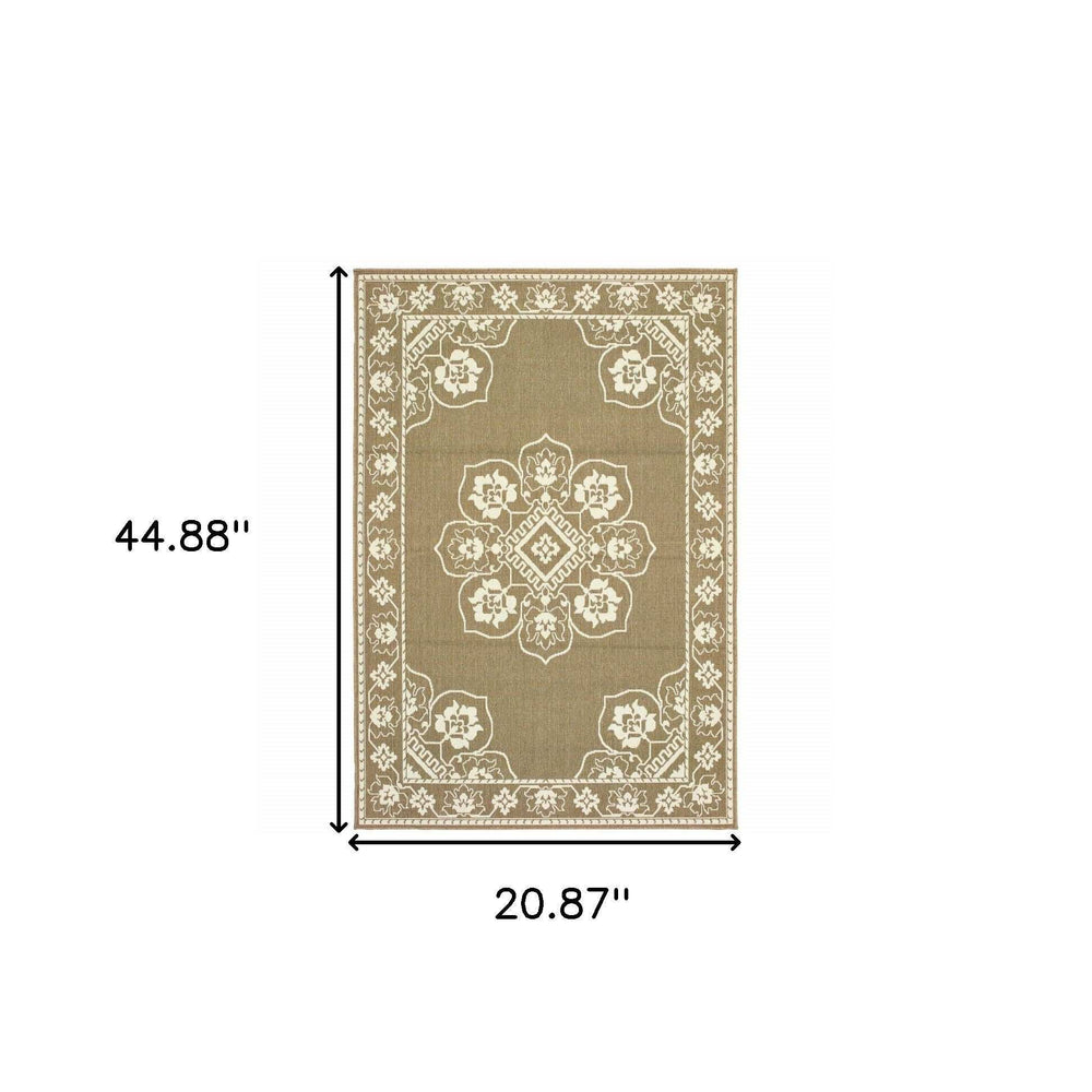 2' X 4' Tan Oriental Stain Resistant Indoor Outdoor Area Rug - Homeroots - Flyclothing LLC