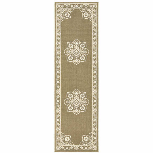 2' X 8' Tan Oriental Stain Resistant Indoor Outdoor Area Rug - Homeroots - Flyclothing LLC
