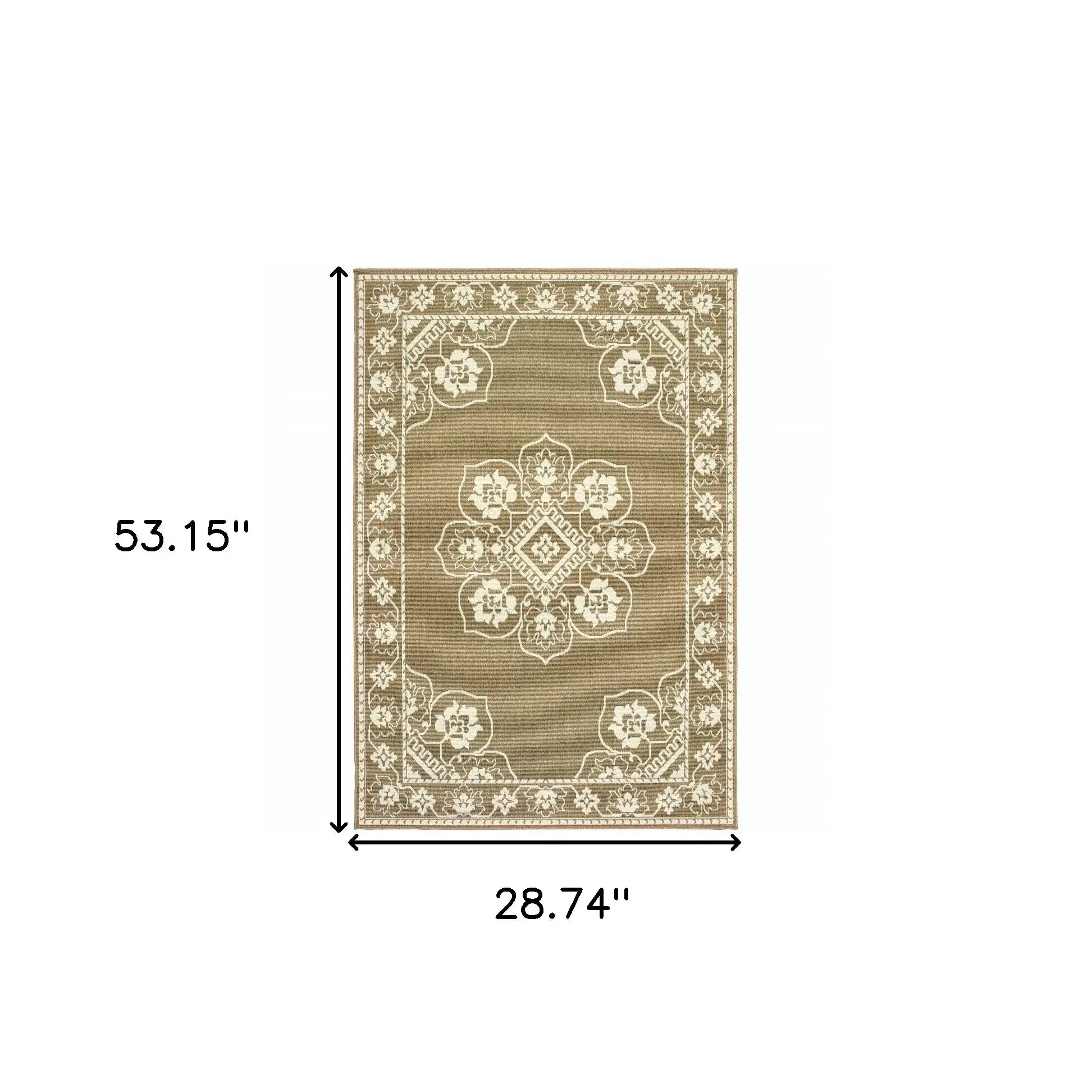 2' X 4' Tan Oriental Stain Resistant Indoor Outdoor Area Rug - Homeroots - Flyclothing LLC