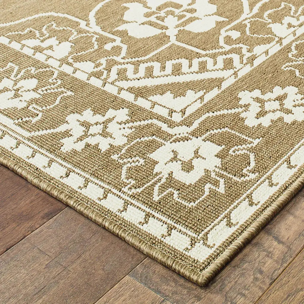 5' X 8' Tan Oriental Stain Resistant Indoor Outdoor Area Rug - Homeroots - Flyclothing LLC