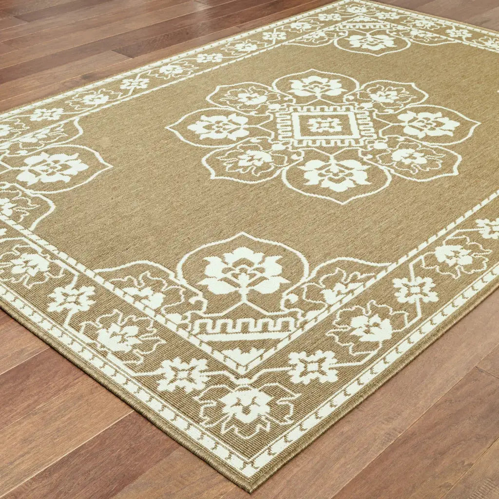 5' X 8' Tan Oriental Stain Resistant Indoor Outdoor Area Rug - Homeroots - Flyclothing LLC