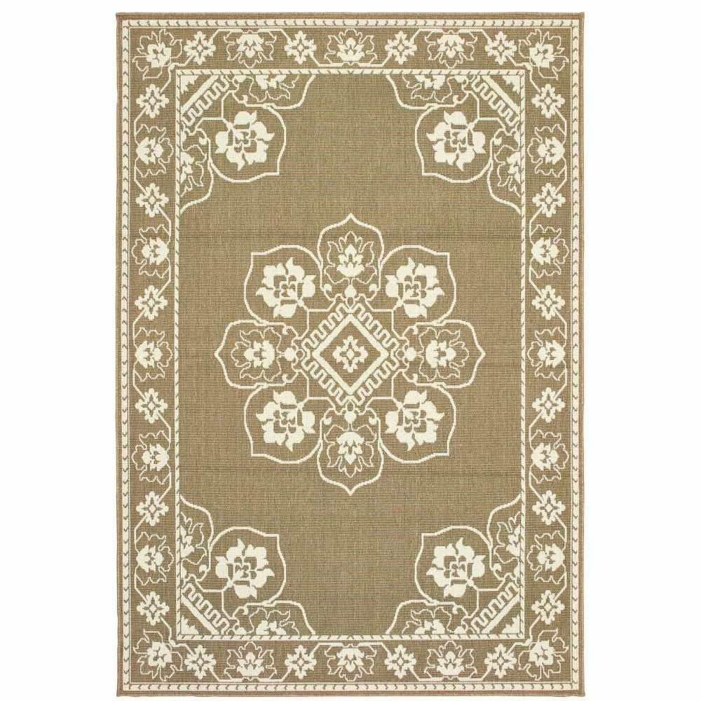 8' X 11' Tan Oriental Stain Resistant Indoor Outdoor Area Rug - Homeroots - Flyclothing LLC