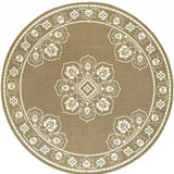 8' X 8' Tan Round Oriental Stain Resistant Indoor Outdoor Area Rug - Homeroots - Flyclothing LLC
