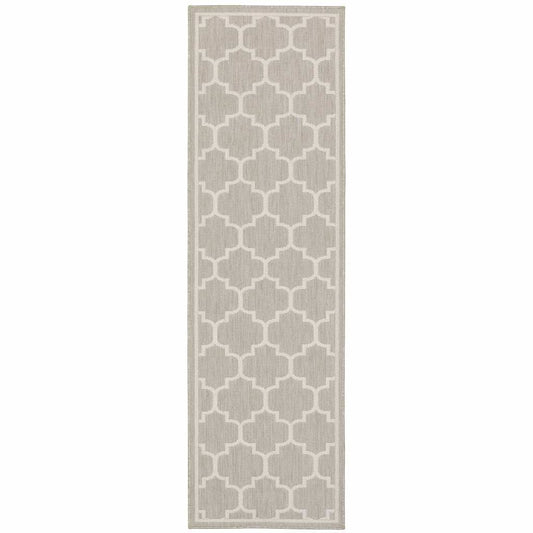 2' X 7' Gray and Ivory Geometric Stain Resistant Indoor Outdoor Area Rug - Homeroots - Flyclothing LLC