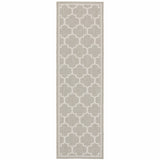 2' X 7' Gray and Ivory Geometric Stain Resistant Indoor Outdoor Area Rug