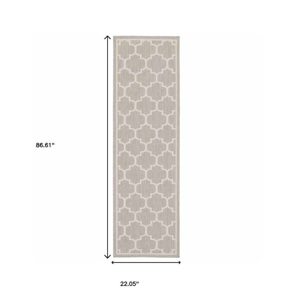 2' X 7' Gray and Ivory Geometric Stain Resistant Indoor Outdoor Area Rug - Homeroots - Flyclothing LLC