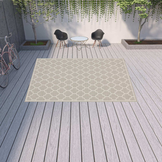 10' X 13' Gray and Ivory Geometric Stain Resistant Indoor Outdoor Area Rug - Homeroots - Flyclothing LLC