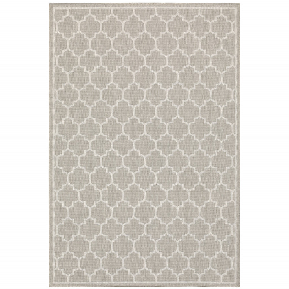10' X 13' Gray and Ivory Geometric Stain Resistant Indoor Outdoor Area Rug