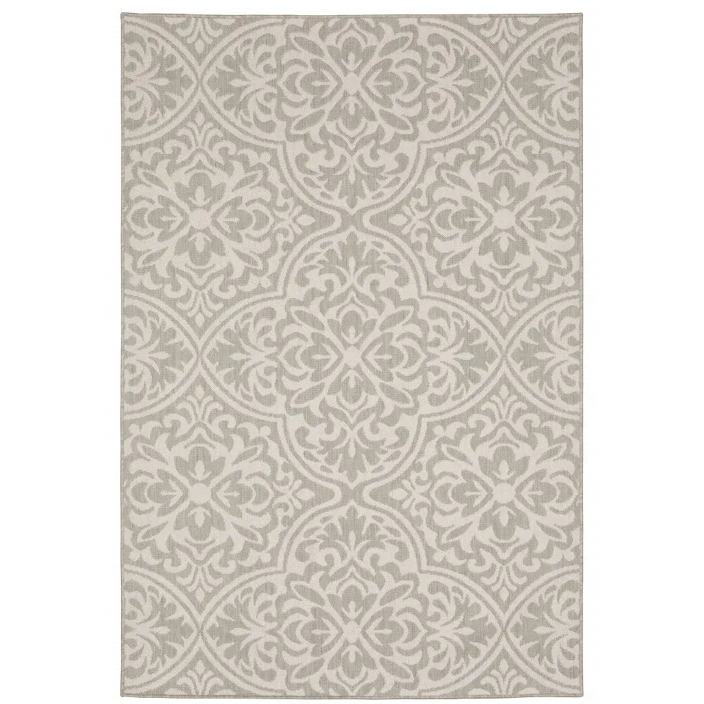 3' X 5' Gray and Ivory Floral Stain Resistant Indoor Outdoor Area Rug - Homeroots - Flyclothing LLC