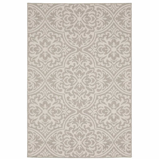 7' X 9' Gray and Ivory Floral Stain Resistant Indoor Outdoor Area Rug - Homeroots - Flyclothing LLC