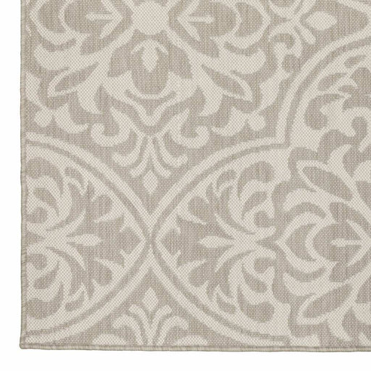 7' X 9' Gray and Ivory Floral Stain Resistant Indoor Outdoor Area Rug - Homeroots - Flyclothing LLC