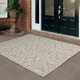10' X 13' Gray and Ivory Floral Stain Resistant Indoor Outdoor Area Rug - Homeroots - Flyclothing LLC