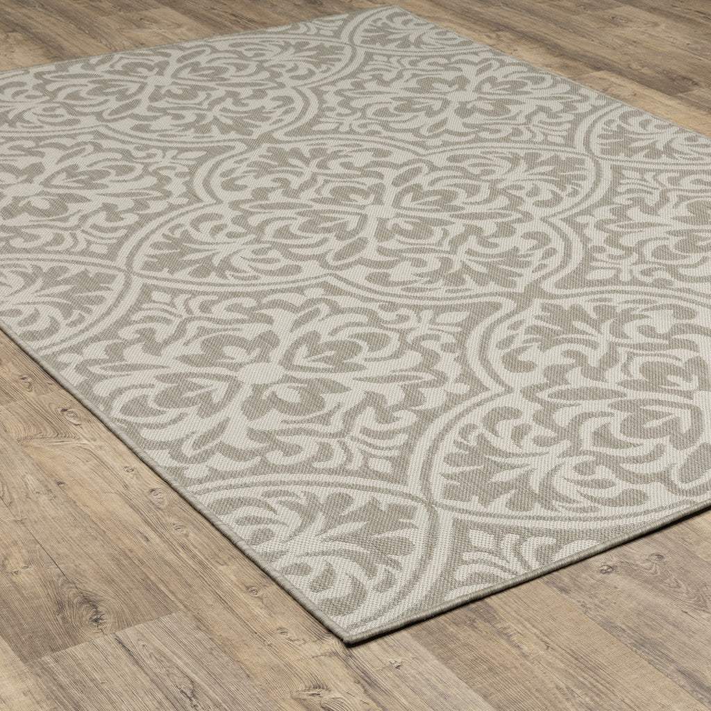 10' X 13' Gray and Ivory Floral Stain Resistant Indoor Outdoor Area Rug - Homeroots - Flyclothing LLC