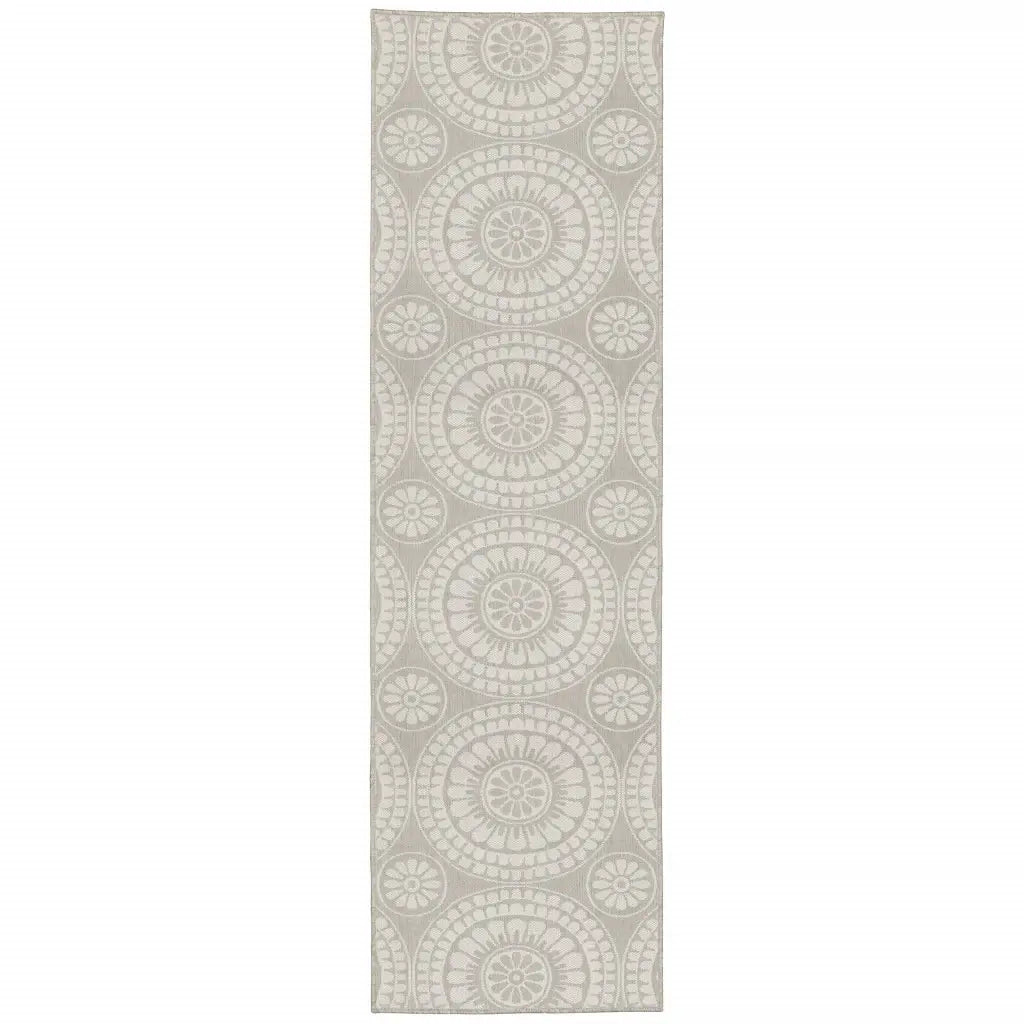 2' X 7' Gray and Ivory Geometric Stain Resistant Indoor Outdoor Area Rug - Homeroots - Flyclothing LLC