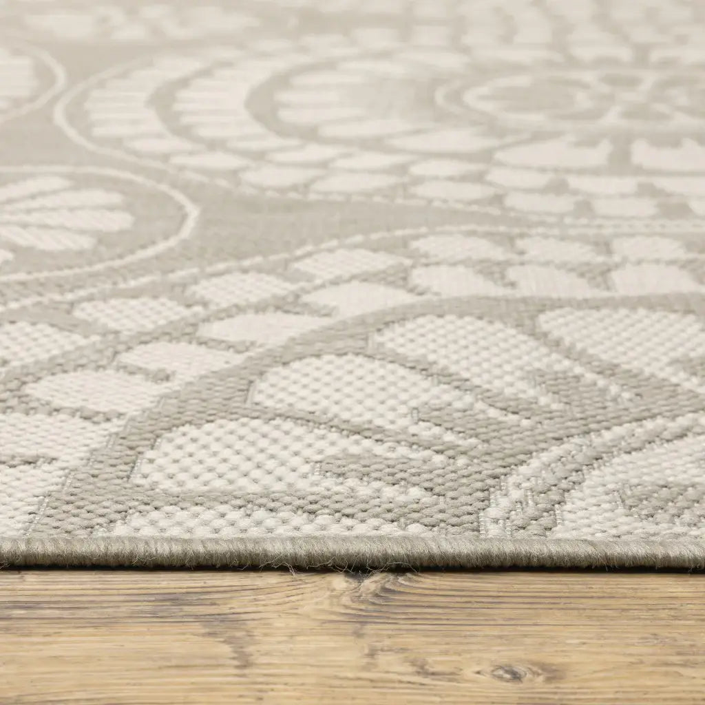 2' X 7' Gray and Ivory Geometric Stain Resistant Indoor Outdoor Area Rug - Homeroots - Flyclothing LLC