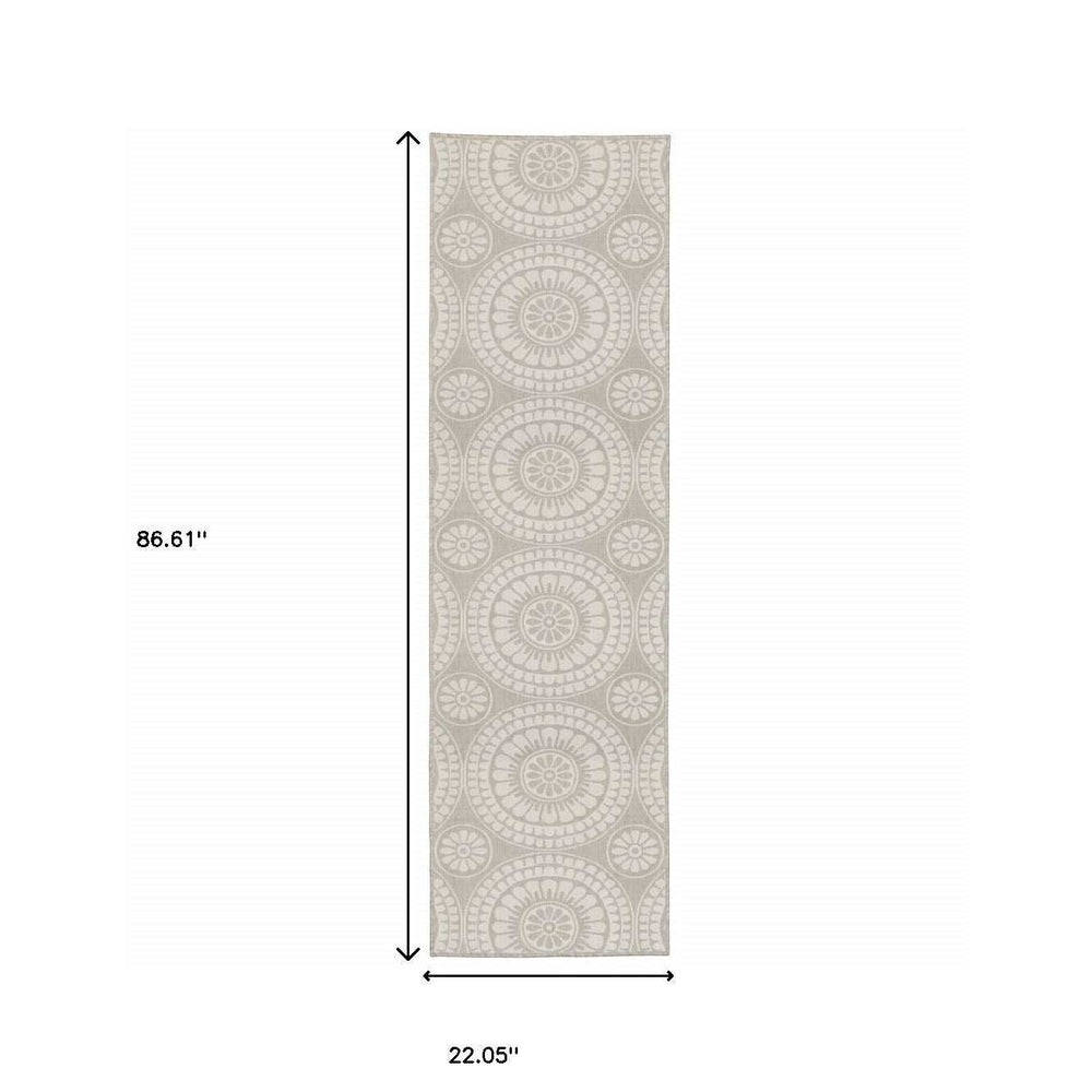 2' X 7' Gray and Ivory Geometric Stain Resistant Indoor Outdoor Area Rug - Homeroots - Flyclothing LLC