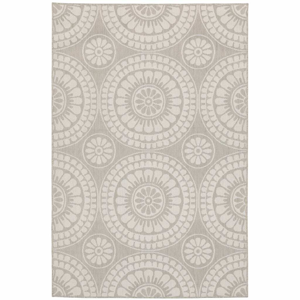 8' x 10' Gray and Ivory Geometric Stain Resistant Indoor Outdoor Area Rug - Homeroots - Flyclothing LLC