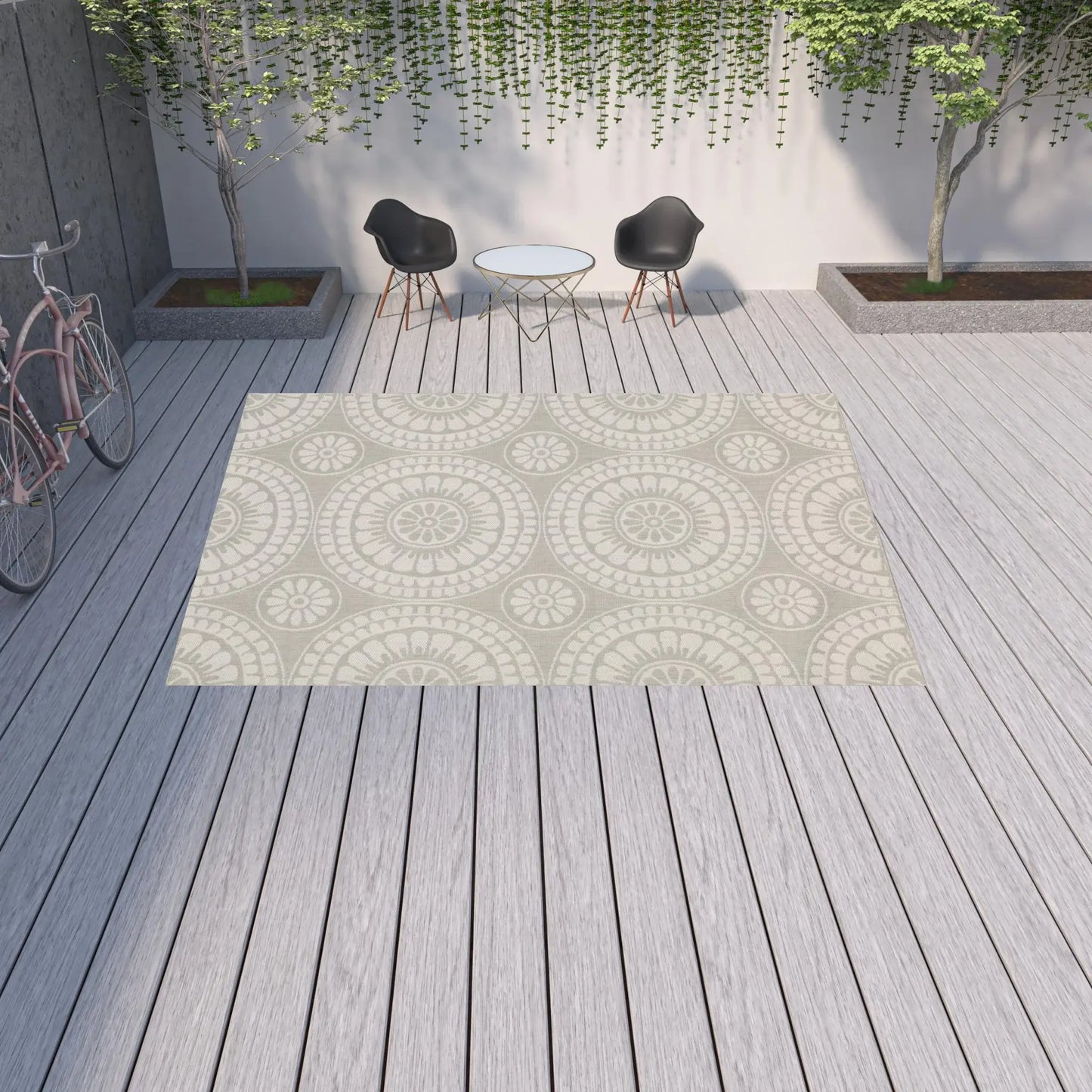 10' X 13' Gray and Ivory Geometric Stain Resistant Indoor Outdoor Area Rug - Homeroots - Flyclothing LLC