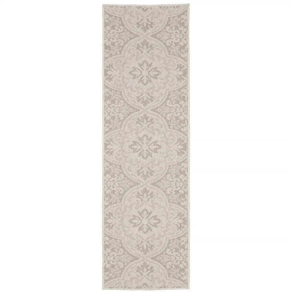 2' X 7' Gray and Ivory Floral Stain Resistant Indoor Outdoor Area Rug - Homeroots - Flyclothing LLC