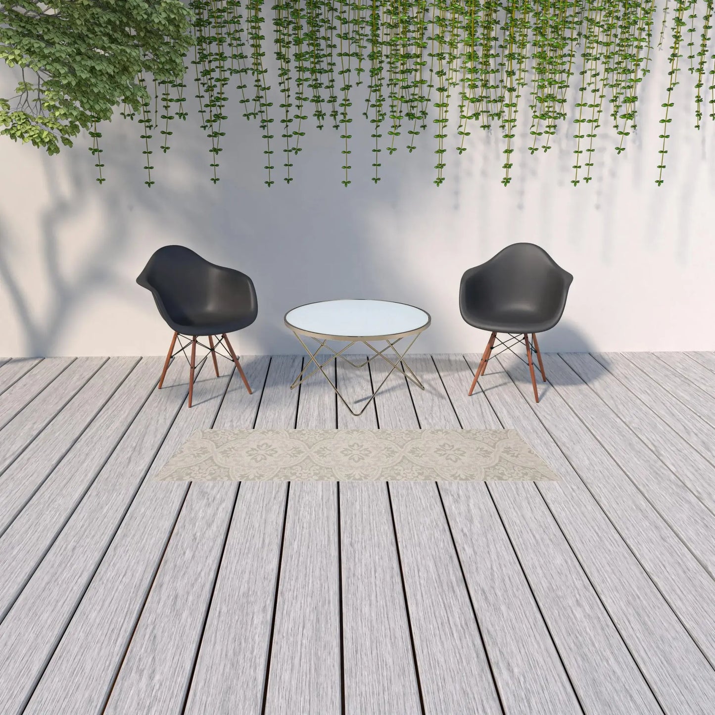 2' X 7' Gray and Ivory Floral Stain Resistant Indoor Outdoor Area Rug - Homeroots - Flyclothing LLC