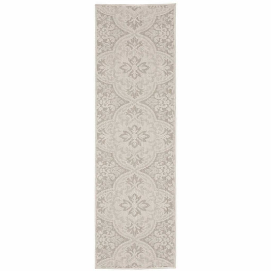 2' X 7' Gray and Ivory Floral Stain Resistant Indoor Outdoor Area Rug - Homeroots - Flyclothing LLC