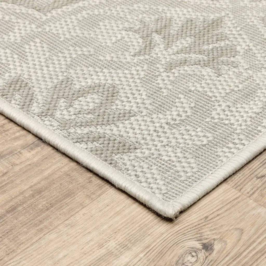 2' X 7' Gray and Ivory Floral Stain Resistant Indoor Outdoor Area Rug - Homeroots - Flyclothing LLC