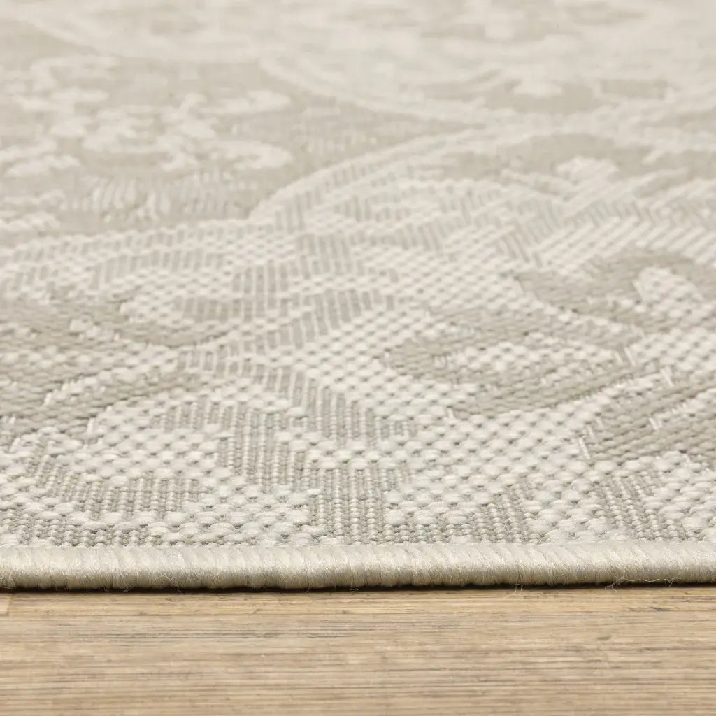 2' X 7' Gray and Ivory Floral Stain Resistant Indoor Outdoor Area Rug - Homeroots - Flyclothing LLC