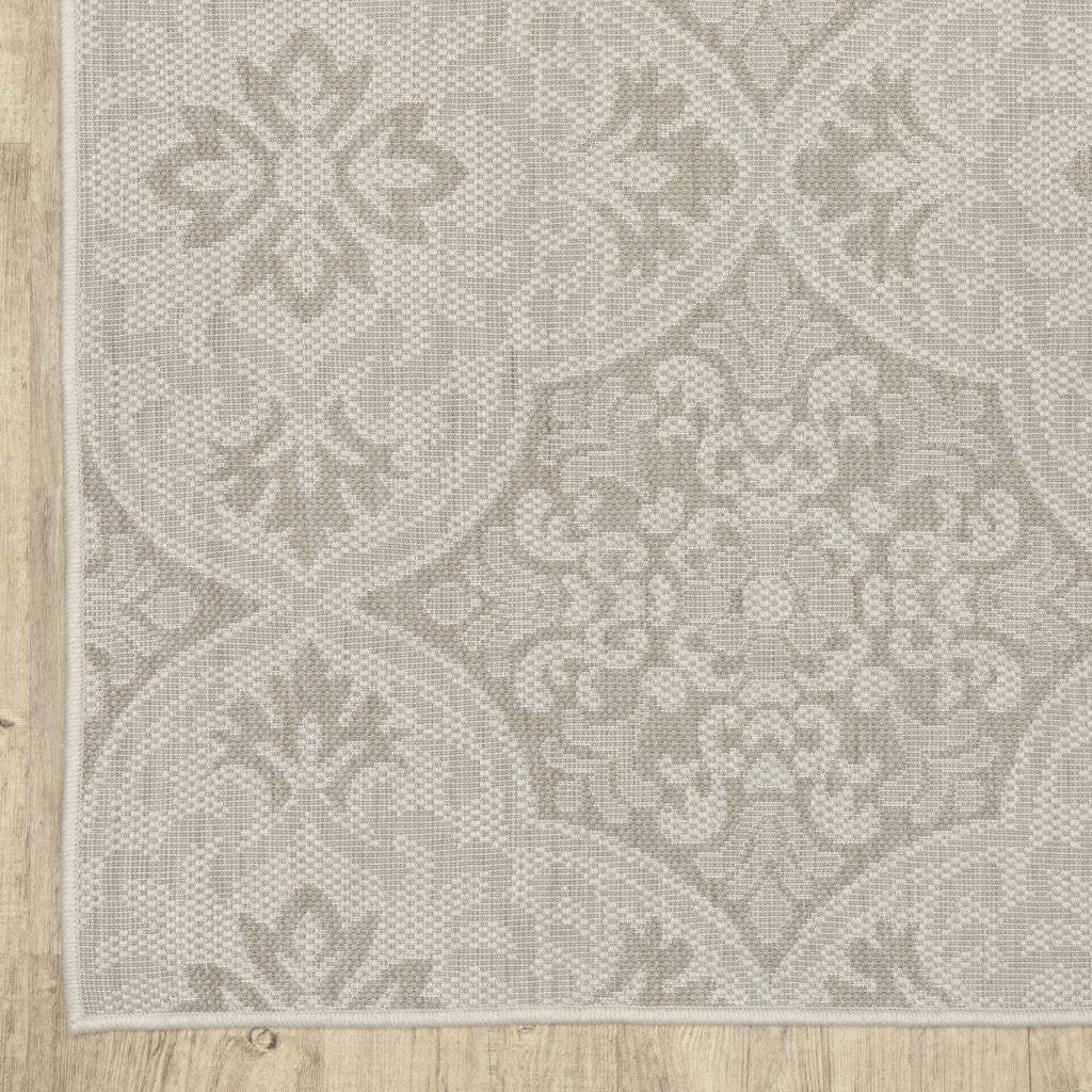 2' X 7' Gray and Ivory Floral Stain Resistant Indoor Outdoor Area Rug - Homeroots - Flyclothing LLC
