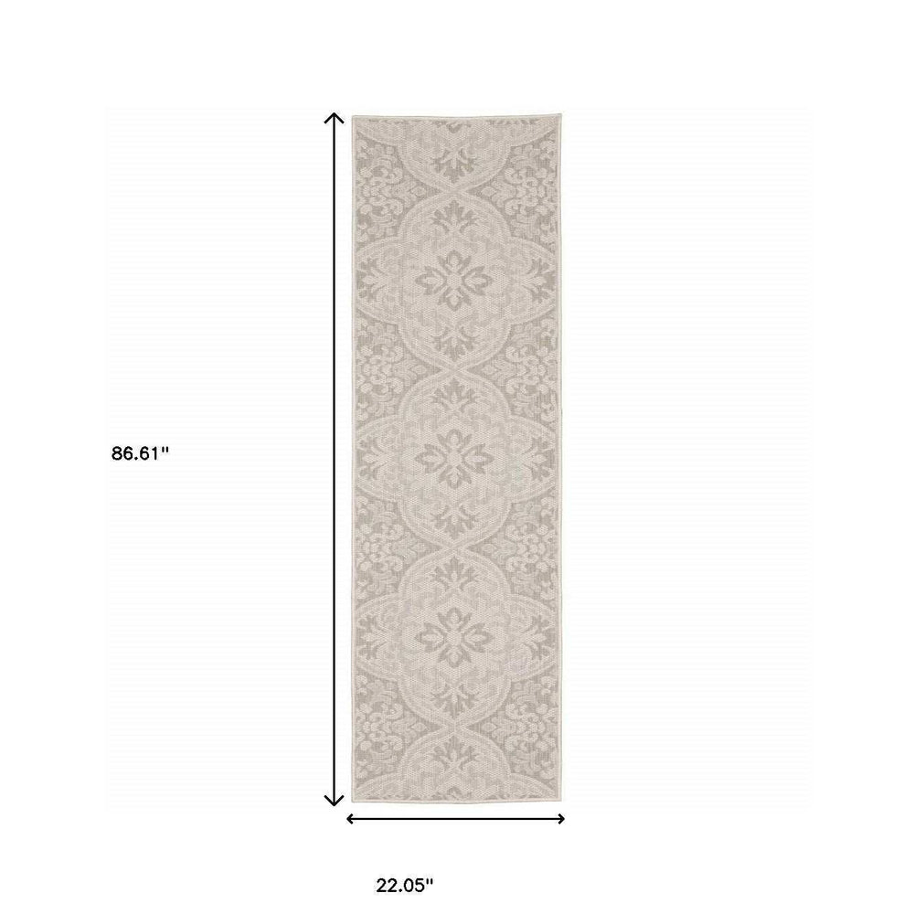 2' X 7' Gray and Ivory Floral Stain Resistant Indoor Outdoor Area Rug - Homeroots - Flyclothing LLC